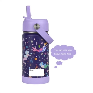 Kids Water Bottle with Straw Lid, Insulated 12 Oz Stainless Steel Water Bottles for Girls, Travel